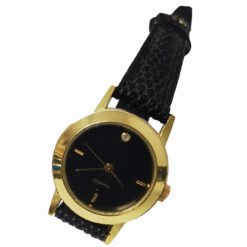 Reloj Dorado De Pulsera Cuarzo Dama Extensible Negro_0