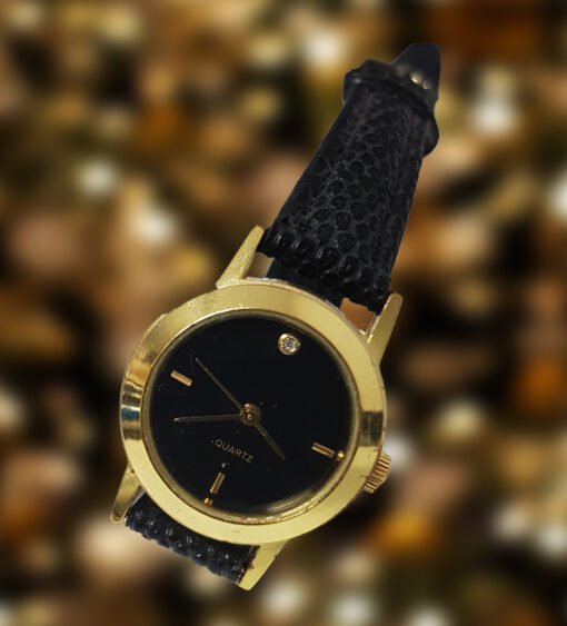 Reloj Dorado De Pulsera Cuarzo Dama Extensible Negro_2