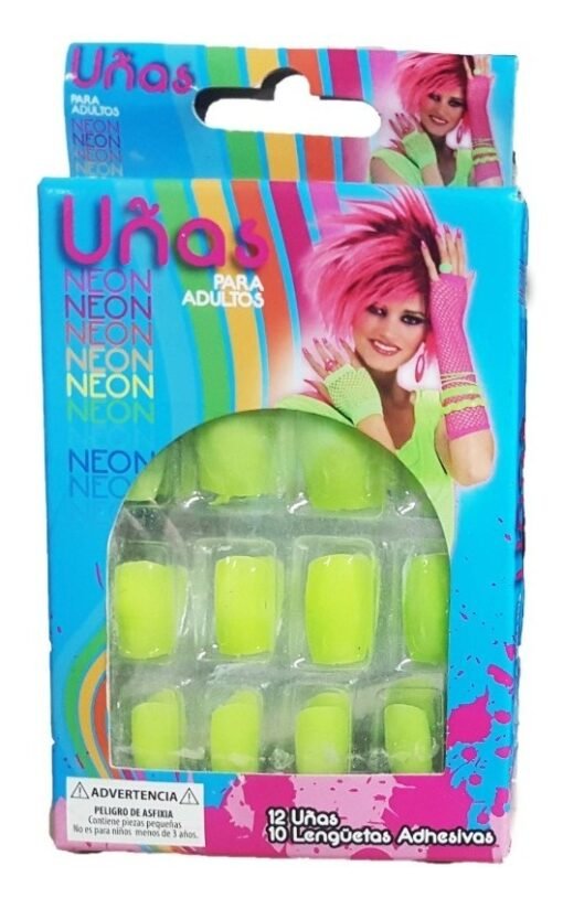 Uñas Postizas Fluorecentes Retro 80´s Paquete 12 Uñas _0