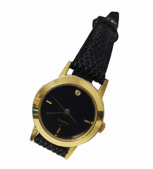 Reloj Dorado De Pulsera Cuarzo Dama Extensible Negro_0