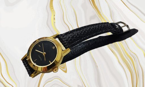 Reloj Dorado De Pulsera Cuarzo Dama Extensible Negro_1