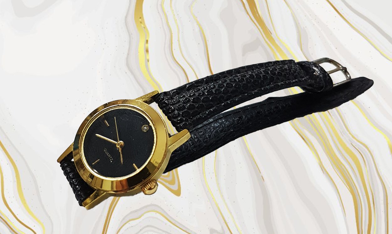 Reloj Dorado De Pulsera Cuarzo Dama Extensible Negro_1 Reloj Dorado De Pulsera Cuarzo Dama Extensible Negro_1