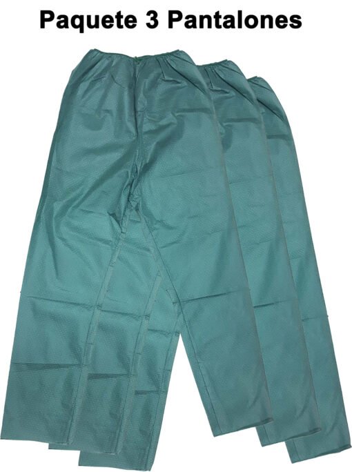 Paquete 3 Pantalones Desechables Verde Laboratorio Paciente_0