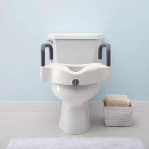 Asiento inodoro elevado redondo brazos acolchados ajustables_2