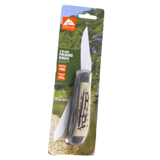 Cuchillo Ozark Trail Stag Finish De Doble Hoja Bordado Negro_1