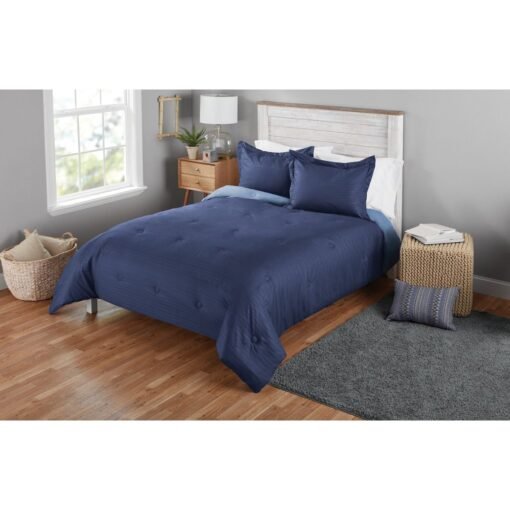 Edredon Colcha Individual reversible azul marino Mainstays_1