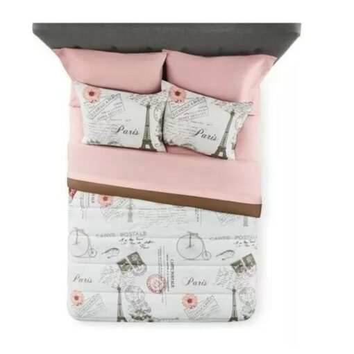 Edredon Paris individual Juego Mainstays sabanas rosa_0