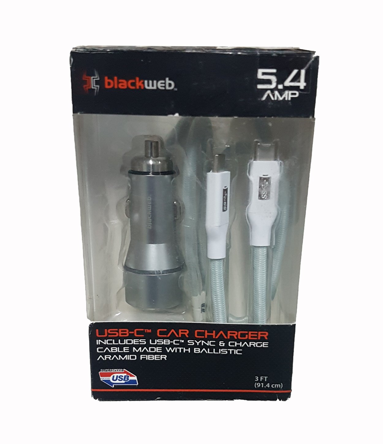 Cargador Automovil Blackweb 5.4 Amp USB-C Cable Sync_2 4745084