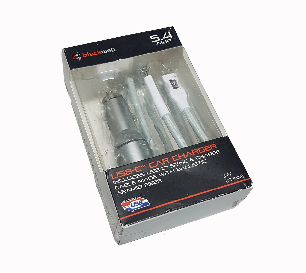 Cargador Automovil Blackweb 5.4 Amp USB-C Cable Sync_1 4745083