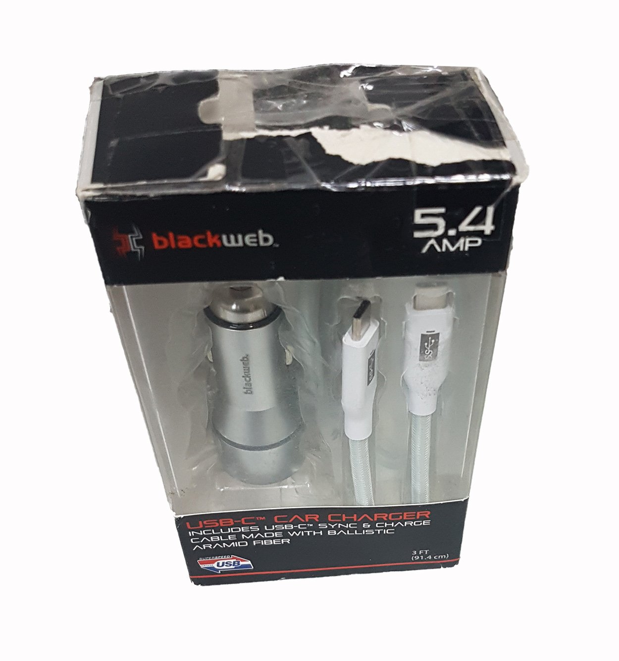 Cargador Automovil Blackweb 5.4 Amp USB-C Cable Sync_3 4745085