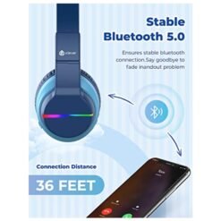 Auriculares Inalambricos Bluetooth Luz Led Color Azul Niños_3