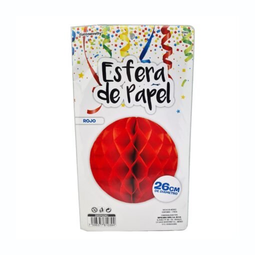 5 Pz Esfera Jumbo Papel Picado Roja Fiesta 26cm de Diametro_1