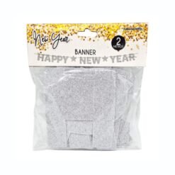 Banner Decorativo Happy New Year Plateado Brillante 2 Metros_1