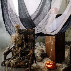 Tela Espeluznante Blanco Negro Decoracion Halloween 6piezas_3