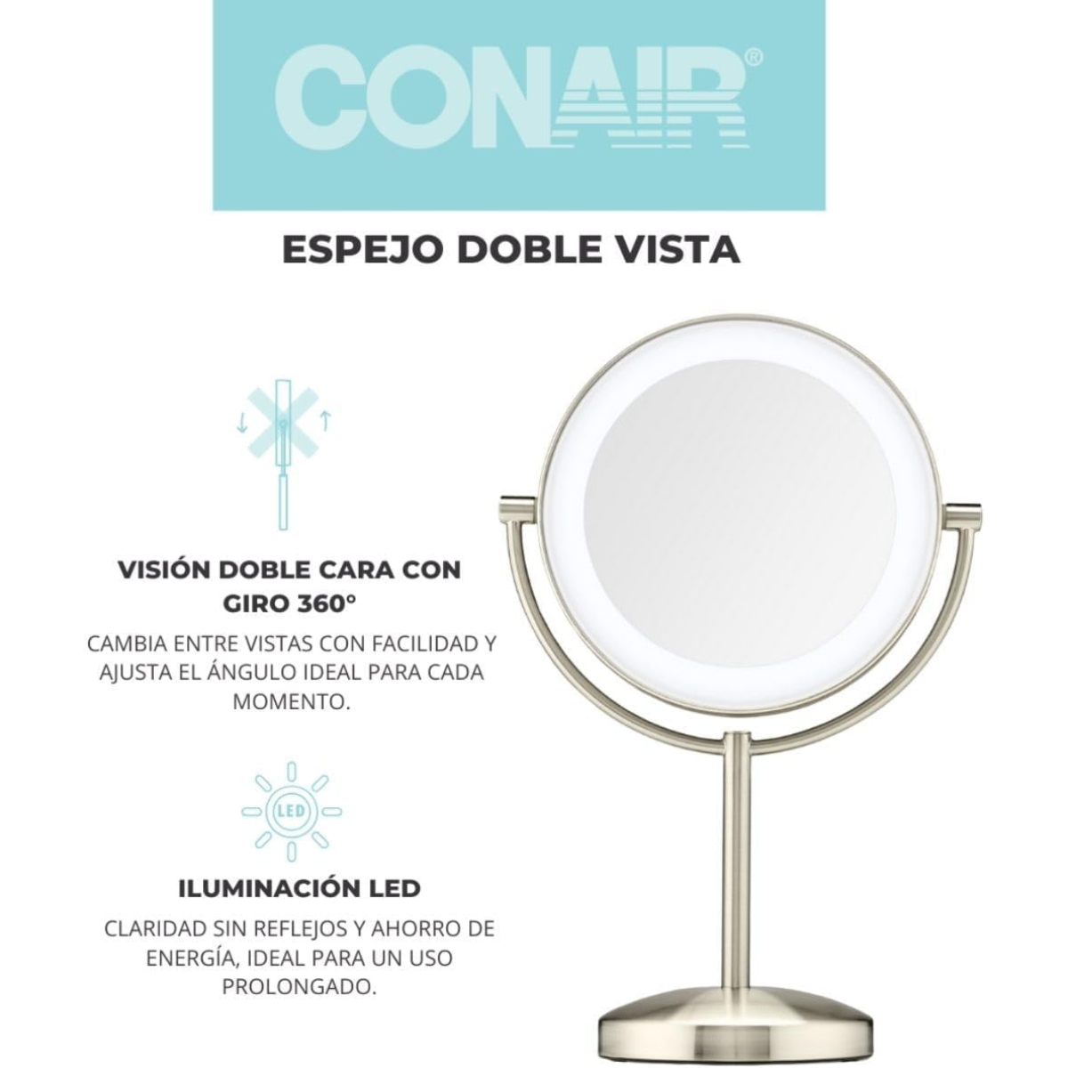 Conair Espejo Tocador Cromado Redondo Luz Led Maquillaje_2 Conair Espejo Tocador Cromado Redondo Luz Led Maquillaje_2