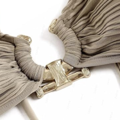 Conjunto Bikini Sexy Mujer Corte Alto Textura Anillo Metal_4