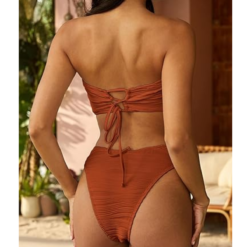 Conjunto Bikini Sexy Mujer Corte Alto Textura Rojo Ladrillo_4