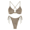 Conjunto Bikini Sexy Mujer Corte Alto Textura Anillo Metal_0